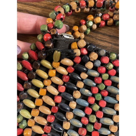 Vintage 1930’s Czechoslovakia Wooden Rainbow Beaded Clutch Mini Purse 6” x 4” - Picture 5 of 9
